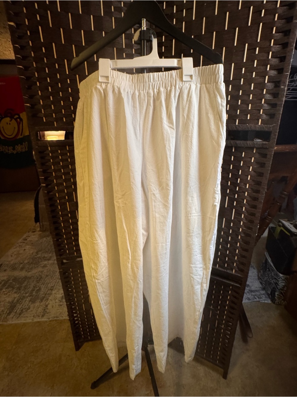 Wide-Leg Elastic-Waist Women's Pants in White